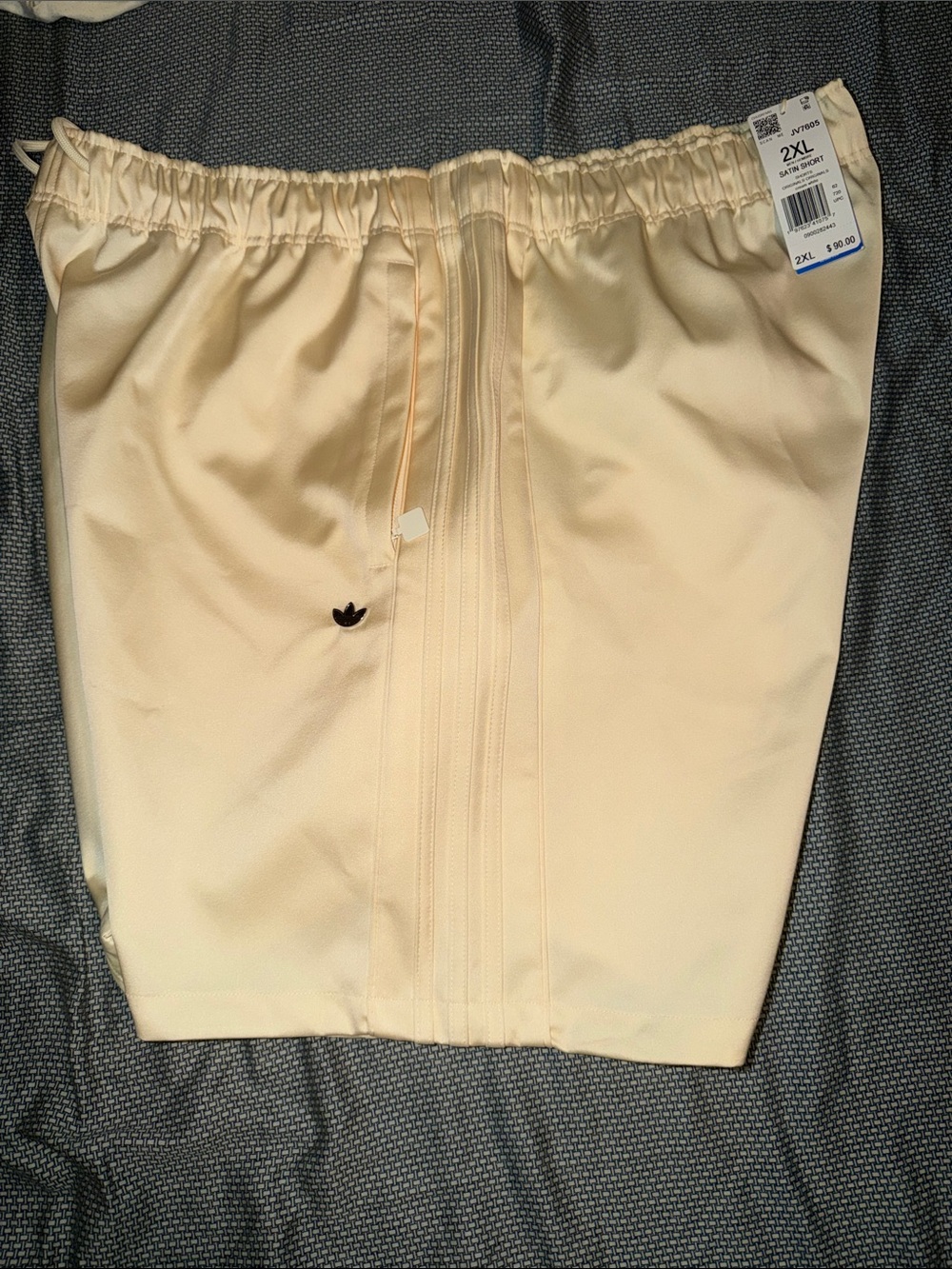 adidas Men’s Cream Satin Athletic Shorts with Subtle Trefoil
